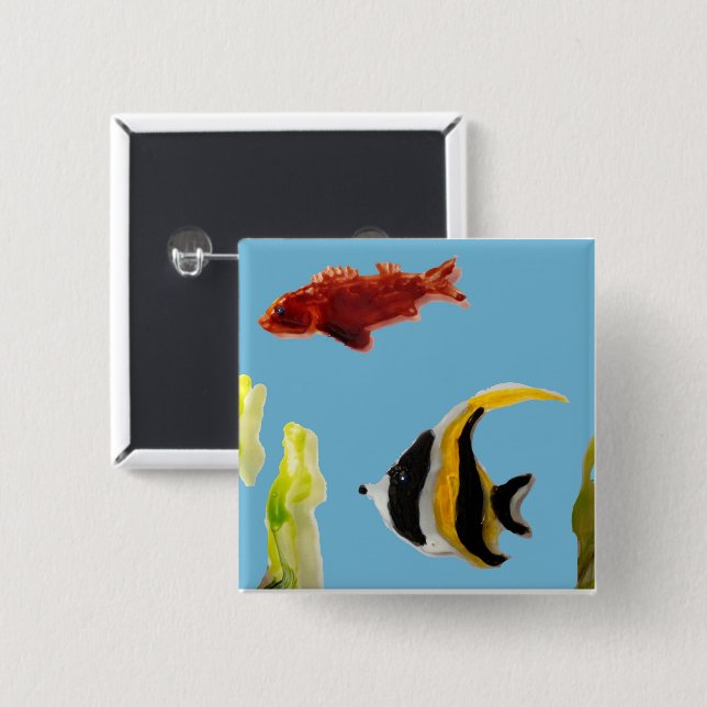 Bóton Quadrado 5.08cm Peixes Aquáticos (Frente & Verso)