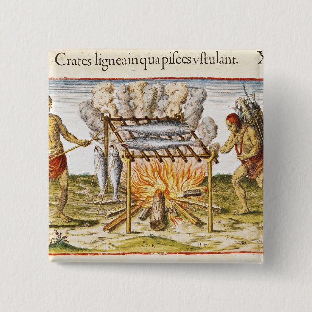 Bóton Quadrado 5.08cm Peixes do cozinhar (Frente)