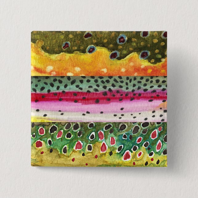 Bóton Quadrado 5.08cm Pele de Três Lindas Trutas (Frente)