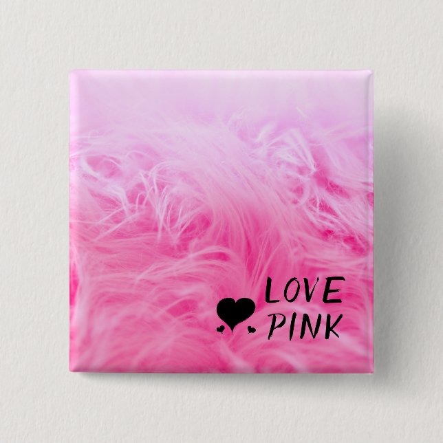 Bóton Quadrado 5.08cm Peles finas de Felpudo Rosa Quente (Frente)
