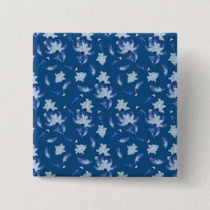 Bóton Quadrado 5.08cm Penas com tom azul de papagaio branco exótico repe