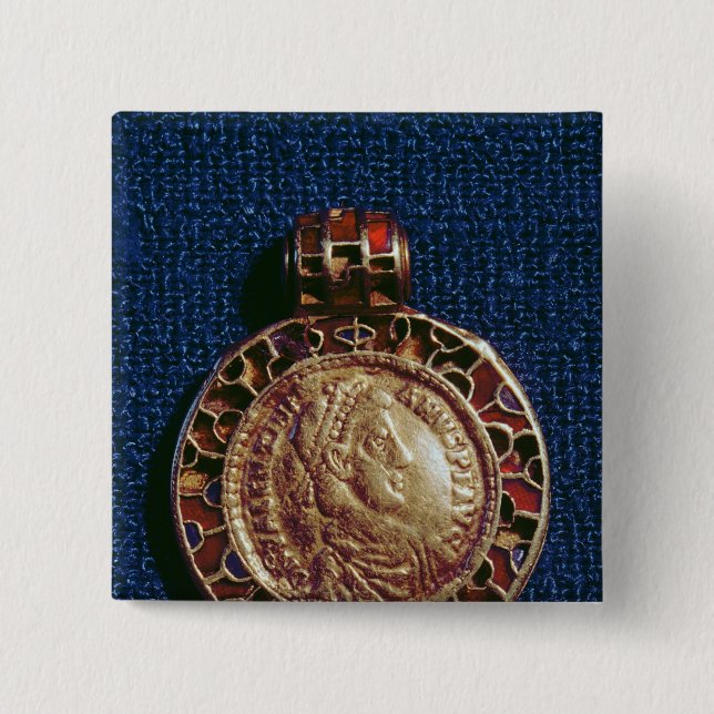 Bóton Quadrado 5.08cm Pendente Dourado sob a forma de uma moeda (Frente)