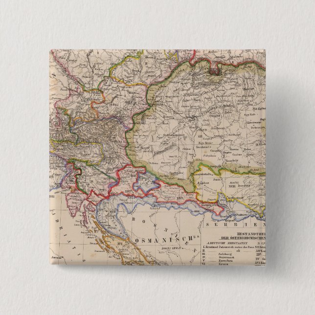 Bóton Quadrado 5.08cm Península dos Balcãs, Áustria, Hungria (Frente)