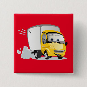 Bóton Quadrado 5.08cm Pequeno Caminhão de Cartoon Amarelo para Crianças!