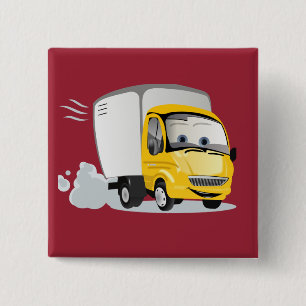 Bóton Quadrado 5.08cm Pequeno Caminhão de Cartoon Amarelo para Crianças!