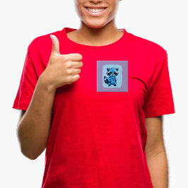 Bóton Quadrado 5.08cm Pequeno guaxinim no botão azul