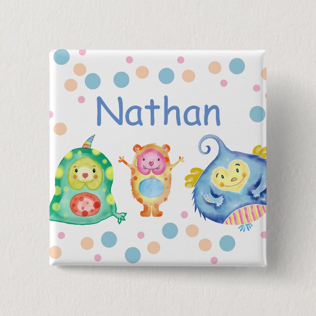 Bóton Quadrado 5.08cm Pequenos Monstros Personalizados de Cores Aquática (Frente)