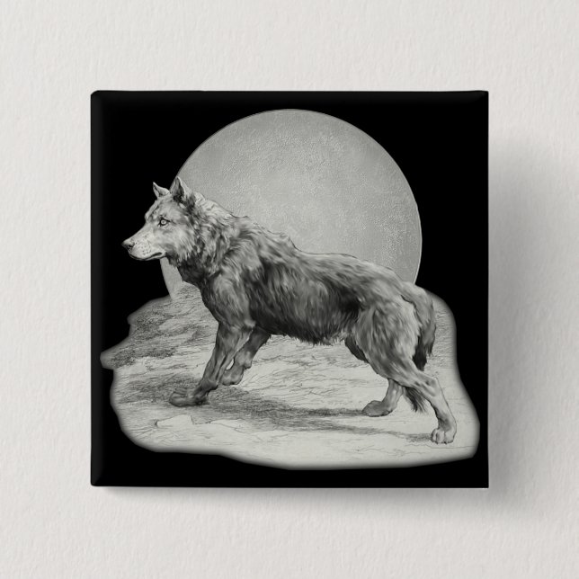 Bóton Quadrado 5.08cm Perfil de Wolf Moon (Frente)
