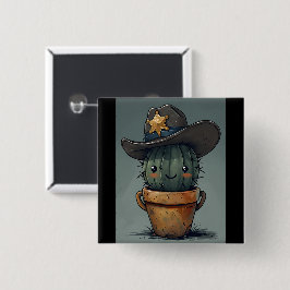 Bóton Quadrado 5.08cm Personagem Xerife Espinho de Cacto com Fundo
