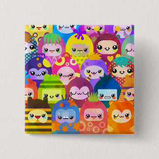 Bóton Quadrado 5.08cm Personagens de Desenho Animado Coloridos e Fofos