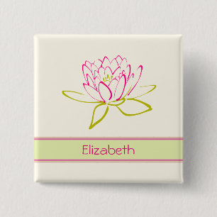 Bóton Quadrado 5.08cm Personalizado. Flor de lótus/Lily de água