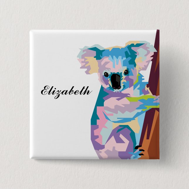 Bóton Quadrado 5.08cm Personalizado Pop Art Koala (Frente)