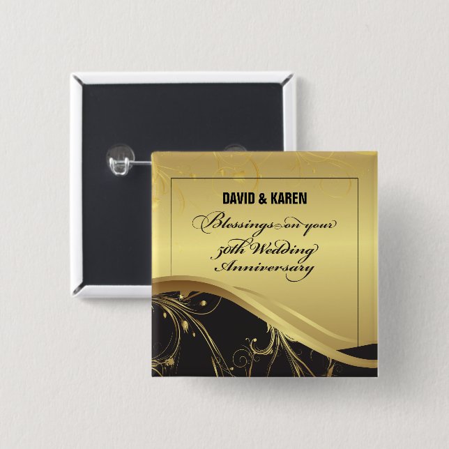 Bóton Quadrado 5.08cm Personalizar, 50º Aniversário Religioso (Frente & Verso)