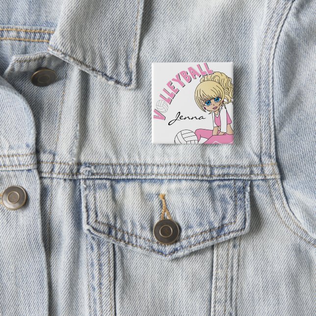 Bóton Quadrado 5.08cm Personalizar Garota Rosa De Voleibol (In Situ)