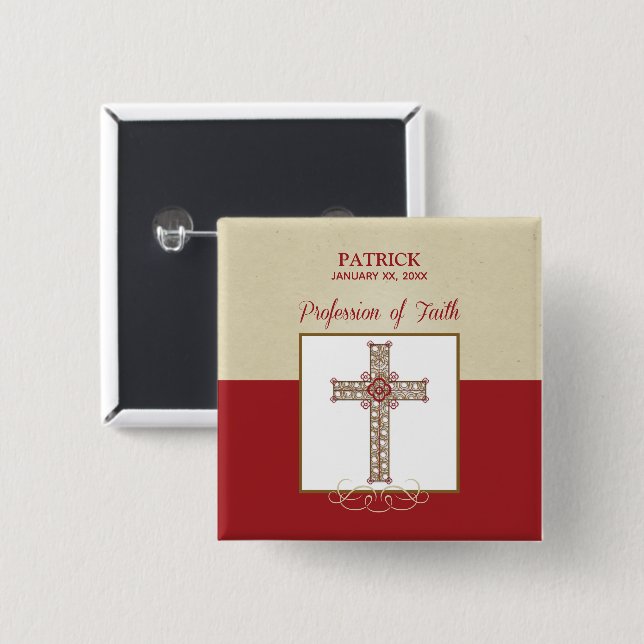 Bóton Quadrado 5.08cm Personalizar, RCIA Bênçãos sobre a Profissão de Fé (Frente & Verso)