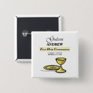 Bóton Quadrado 5.08cm Personalizável, Chalice da Primeira Comunhão de