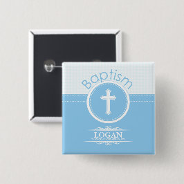 Bóton Quadrado 5.08cm Personalizável, Menino Azul Filho de Deus Batismo
