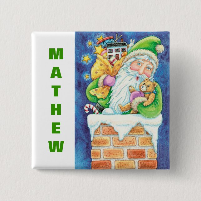 Bóton Quadrado 5.08cm Personalize botões da meia do Natal (Frente)