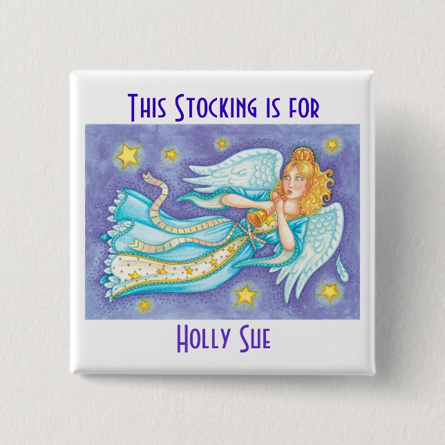 Bóton Quadrado 5.08cm Personalize botões da meia do Natal (Frente)