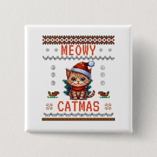 Bóton Quadrado 5.08cm Personalize Este Design: Meowy Catmas Gato Natal