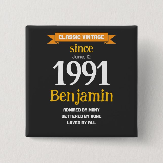 Bóton Quadrado 5.08cm Personalized Birthday Gift (Frente)