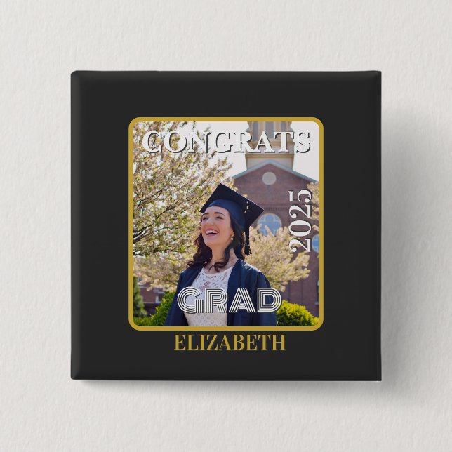 Bóton Quadrado 5.08cm Personalized congrats grad 2025 (Frente)