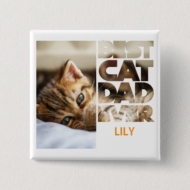 Bóton Quadrado 5.08cm Personalized Photo Best Cat dad ever (Frente)