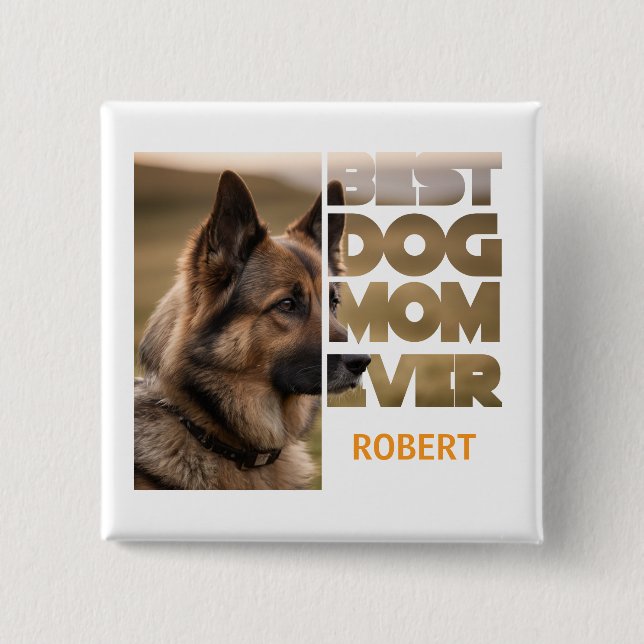 Bóton Quadrado 5.08cm Personalized Photo Best dog mom ever (Frente)