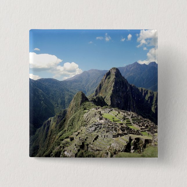Bóton Quadrado 5.08cm Peru, Machu Picchu, a antiga cidade perdida do Inc (Frente)