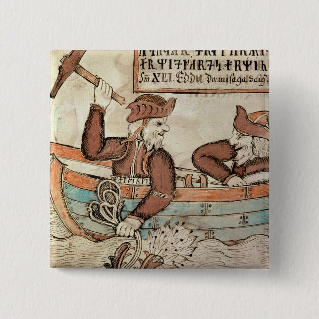 Bóton Quadrado 5.08cm Pesca do Thor para a serpente de Midgard (Frente)