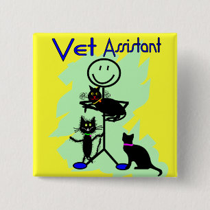 Bóton Quadrado 5.08cm Pessoa assistente da vara do veterinário com gato