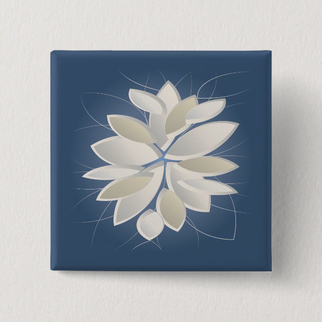 Bóton Quadrado 5.08cm pétalas de pedra branca (Frente)