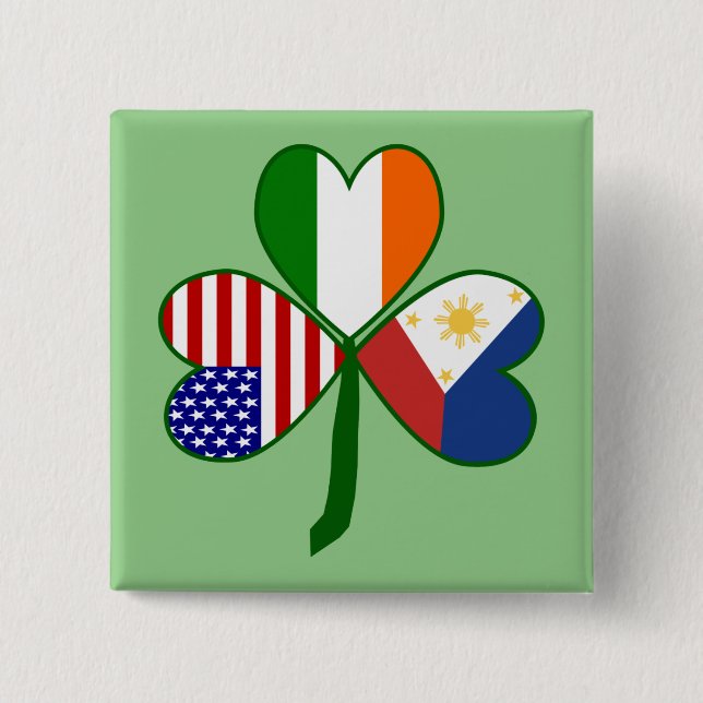 Bóton Quadrado 5.08cm Philippine Flag Shamrock (Frente)