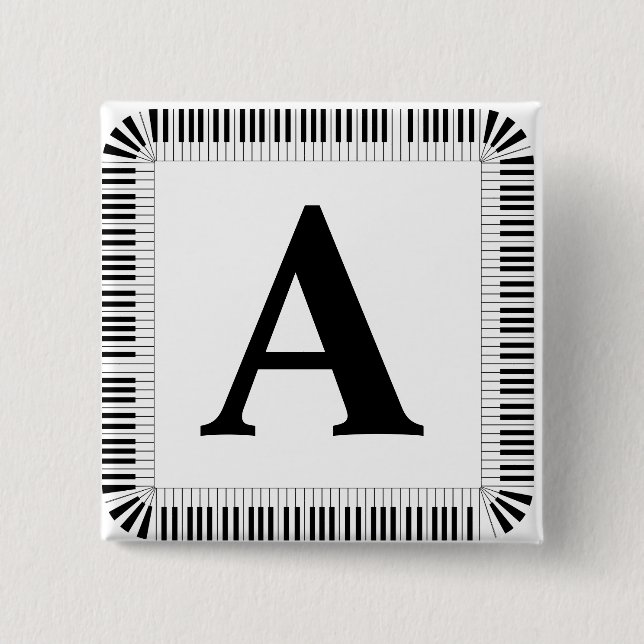 Bóton Quadrado 5.08cm Piano Keys Monograma Pianista  (Frente)