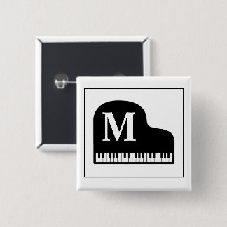 Bóton Quadrado 5.08cm Piano Monograma Grande Preto e Branco