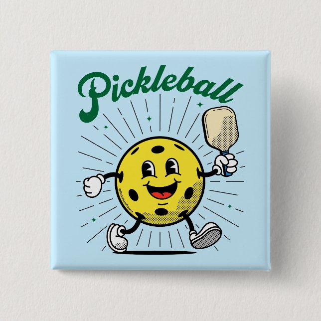 Bóton Quadrado 5.08cm PICKLEBALL MASCOT por PickleballPlayerz (Frente)