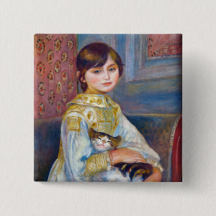 Bóton Quadrado 5.08cm Pierre-Auguste Renoir - Criança com Gato