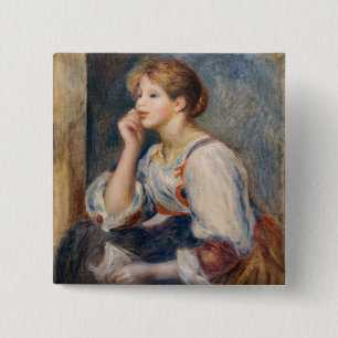 Bóton Quadrado 5.08cm Pierre-Auguste Renoir - Mulher com Letra