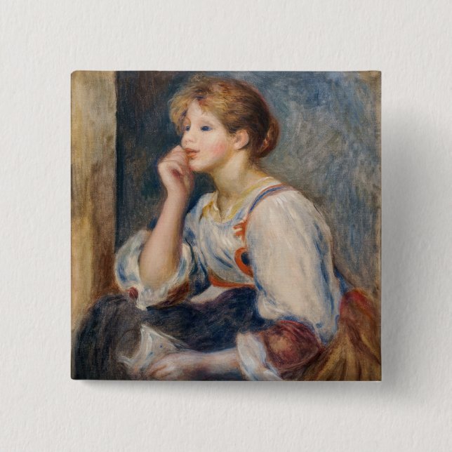 Bóton Quadrado 5.08cm Pierre-Auguste Renoir - Mulher com Letra (Frente)