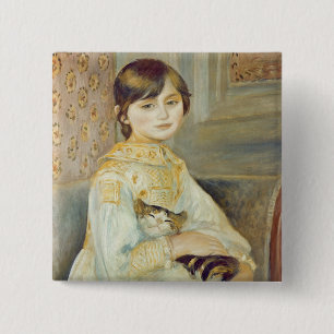 Bóton Quadrado 5.08cm Pierre um Renoir   Julie Manet com gato
