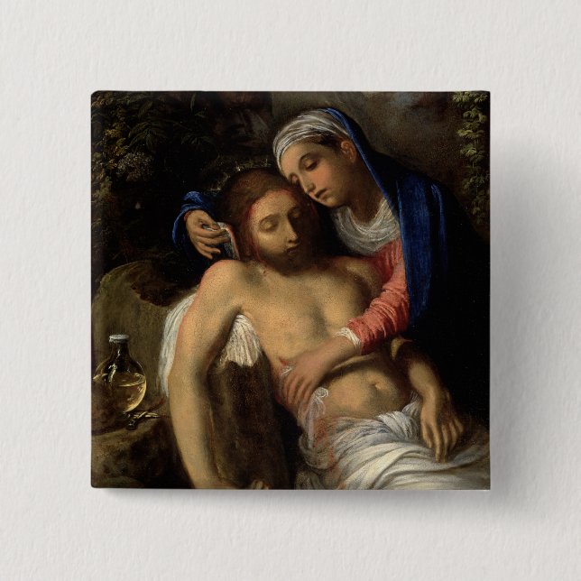 Bóton Quadrado 5.08cm Pietà (Maria e Jesus) (por Adam Elsheimer) (Frente)