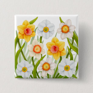 Bóton Quadrado 5.08cm Pin alegre dos Daffodils do primavera