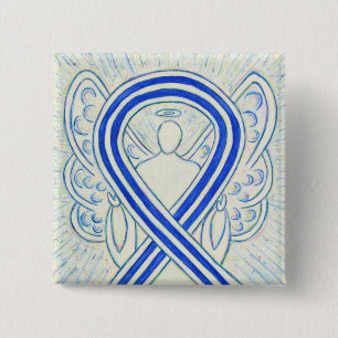 Bóton Quadrado 5.08cm Pin Anjo da Fita Azul e Branco