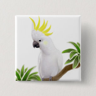 Bóton Quadrado 5.08cm Pin com crista do Cockatoo do enxofre