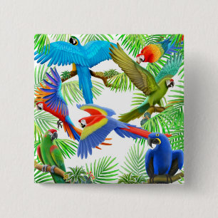Bóton Quadrado 5.08cm Pin da selva do Macaw