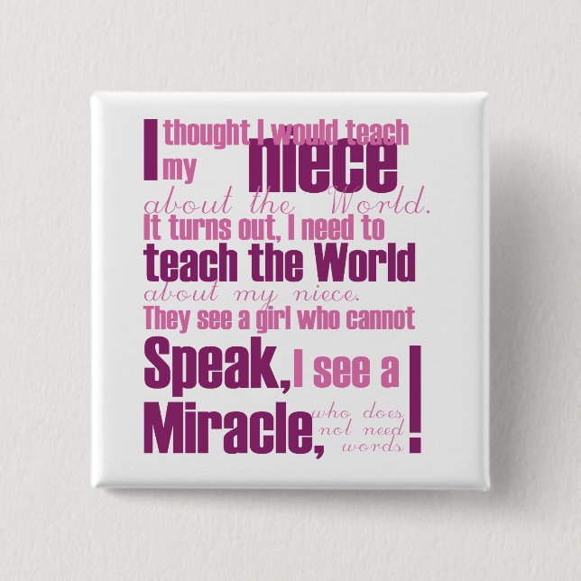 Bóton Quadrado 5.08cm Pin da sobrinha (Frente)