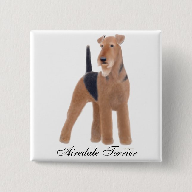Bóton Quadrado 5.08cm Pin de Airedale Terrier (Frente)