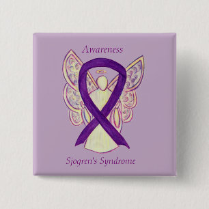 Bóton Quadrado 5.08cm Pin de Arte da Fita de Anjo com Síndrome de Sjogr