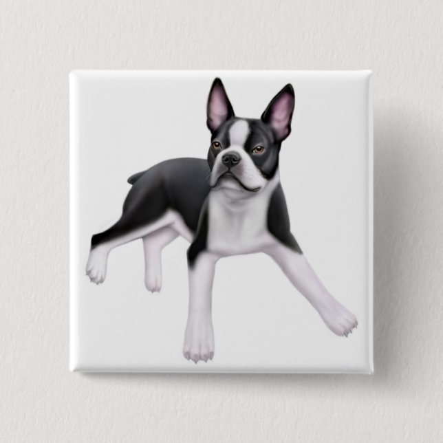 Bóton Quadrado 5.08cm Pin de Boston Terrier (Frente)