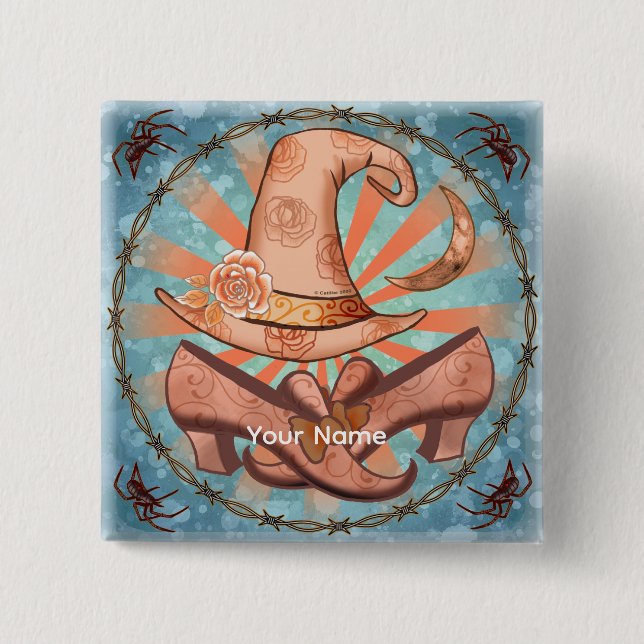 Bóton Quadrado 5.08cm Pin de bruxa-fantasia (Frente)